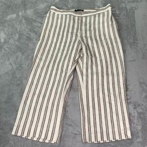 Cropped Linen Wide Leg Pants Beige Brown Stripe Size 10 Casual Relaxed Lounge